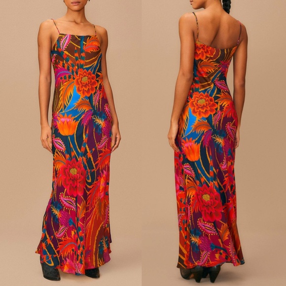 Farm Rio Vintage Wave Multicolor Floral Viscose Maxi Dress Small NWT Tropical - Picture 3 of 17